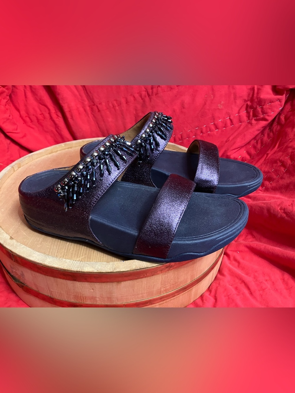 Fitflop Vina Adorn Slides Jeweled Metallic Purple Blue Size 7